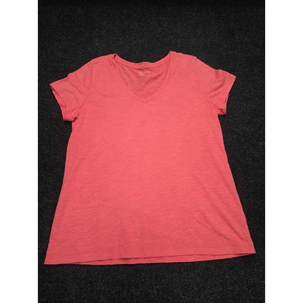 Talbots‎ Coral Pink Slub Knit V-Neck Short Sleeve Tee Shirt Womens Large